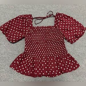 She + Sky Burgundy Polka Dot Blouse